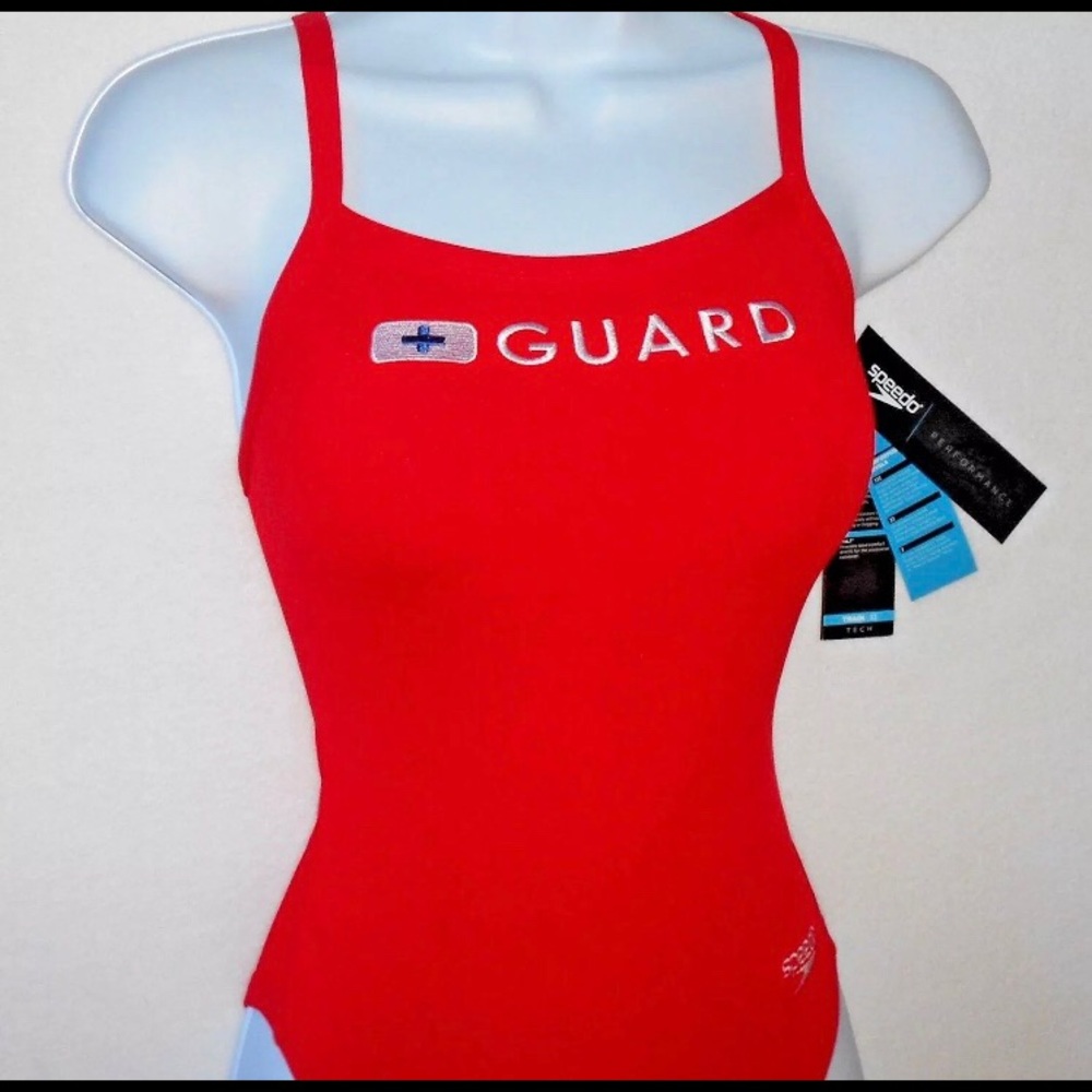 Speedo Guard Lifeguard Red Swimsuit Swimming Suit